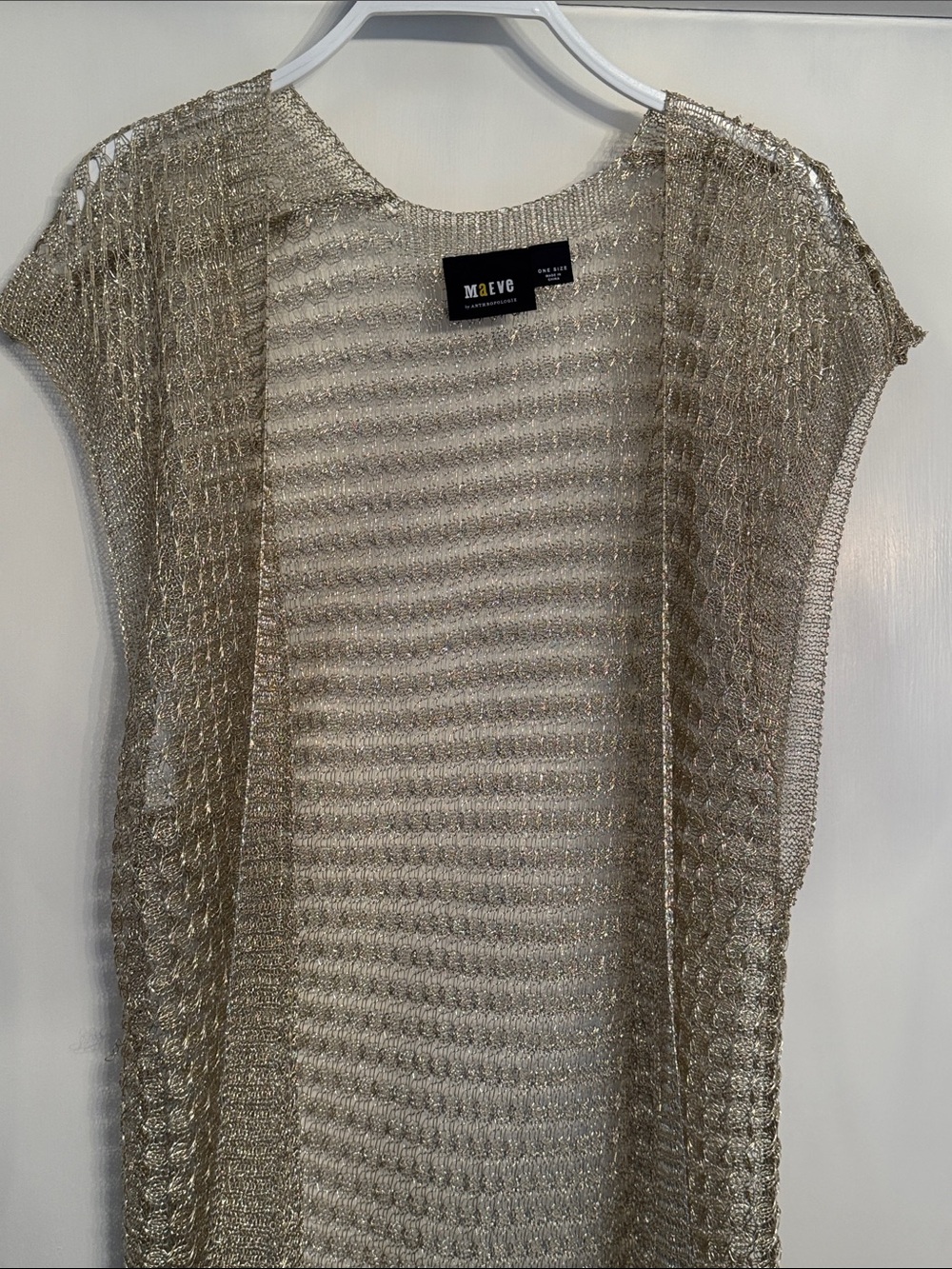 Maeve Metallic Open Knit Sleeveless Duster